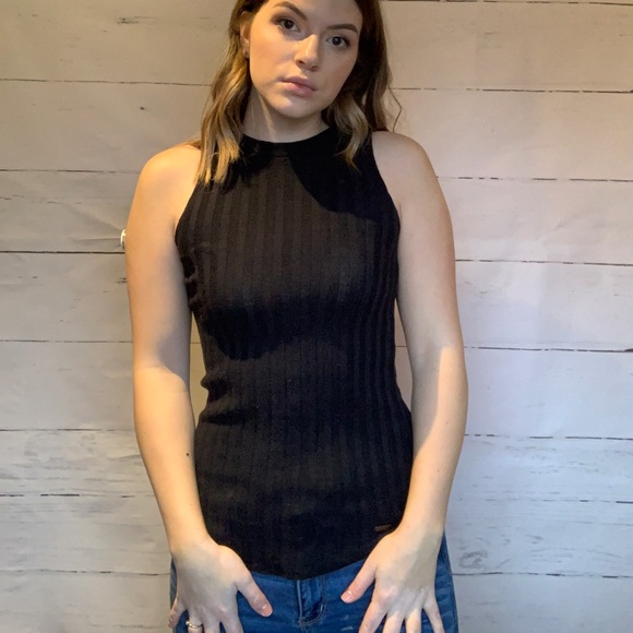 High Neck Black Knit Tank